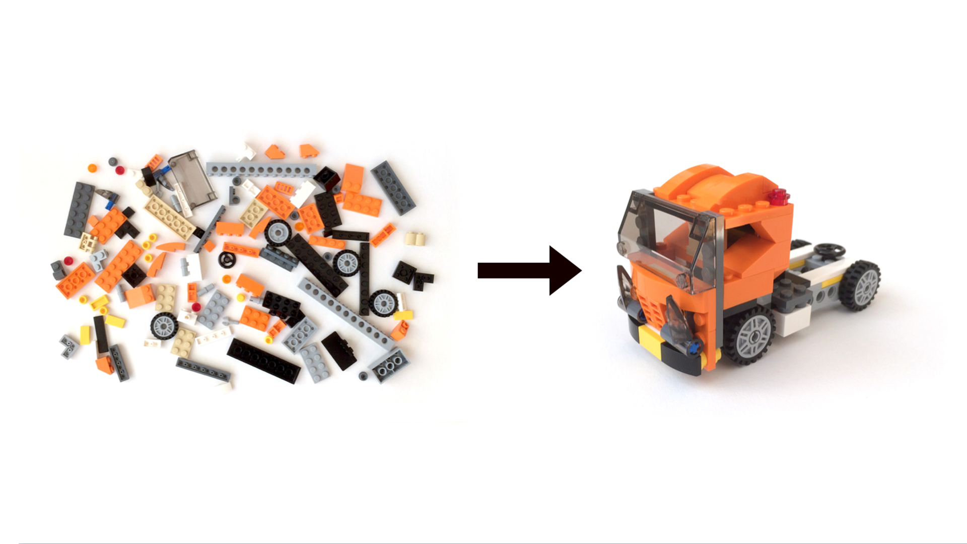 One way to approach a Lego project is to simply dump the pieces out onto a table, and rummage through the pile to find the pieces you need. Image adapted from *Multiscreen UX Design* by Wolfram Nagel.