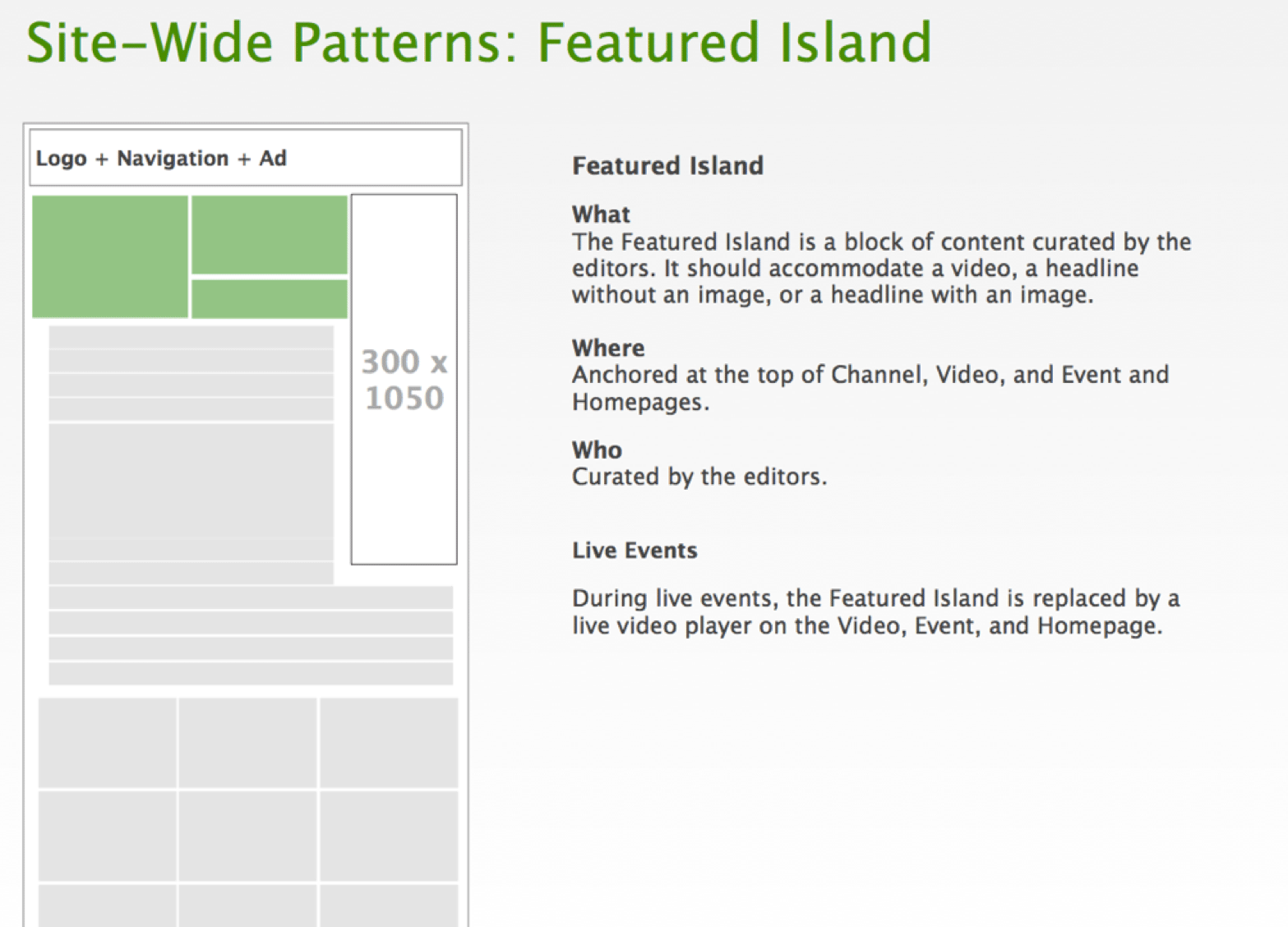 For the TechCrunch website redesign, Jennifer Brook defined site-wide, gestural display patterns, which don't make assumptions about aesthetics or functionality.